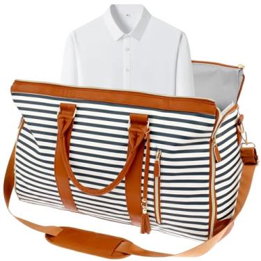 Imagem de FALESOUL Bolsa esportiva conversível, bolsa de viagem para viagem, bolsa de fim de semana com bolsa de sapatos, bolsa de mão grande para mulheres, mala de viagem 2 em 1 para pendurar, Azul, L