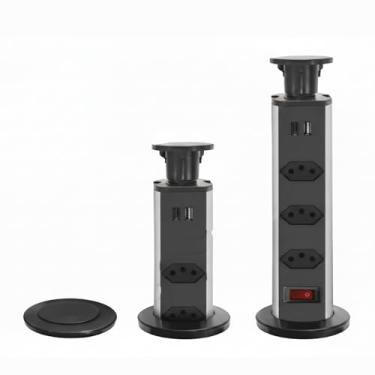 Imagem de Torre Tomada Retrátil 3 Tomadas USB USB-C - Multiplug Bancada Embutir Cabo 1.8m