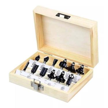 Imagem de Jogo Kit Fresas Pra Tupia 15 Pçs 8Mm + Estojo De Madeira.