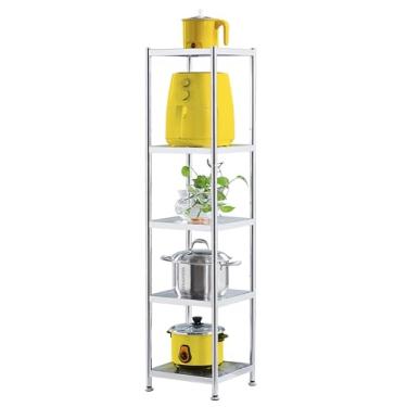 Imagem de Prateleiras de aço inoxidável prateleira de armazenamento de 5 prateleiras de metal prateleiras de cozinha para local estreito rack de armazenamento ajustável resistente para sala de estar, varanda, banheiro, garagem