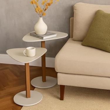Imagem de Conjunto Mesa Lateral Organica 2 Unidades MDF Madeira Mesinha de Centro Moderna Decoração Decorativa (Off White)