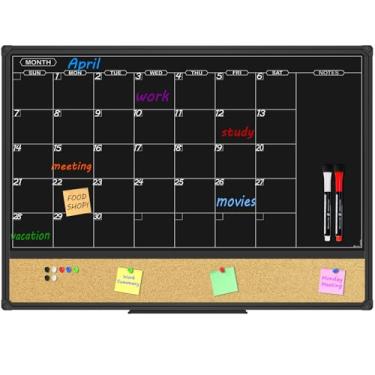 Imagem de JILoffice Quadro magnético preto apagável a seco e quadro de avisos, quadro apagável a seco de 61 x 45 cm para marcadores de giz líquido, moldura de alumínio preta para escritório, casa e escola com