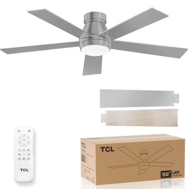 Imagem de TCL Ventilador de teto prateado de 132 cm com luz e controle remoto, LED moderno de 3 cores, motor silencioso para quarto, sala de estar, sala de jantar, ventiladores de teto com luzes (prata)