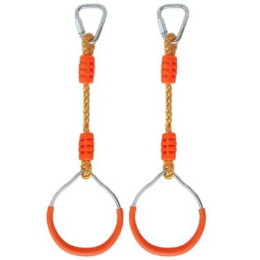 Imagem de Fitness Gymnastic Rings Swing Monkey Bar Rings for Backyard Outdoor Indoor, Removable Ninja Warrior Accessories Playground Training Equipment Hanging Ninja Rope Rings for Jungle Home Gym (2 Orange)