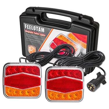 Imagem de FEELOTAM Luzes de reboque magnéticas para reboque, kit de luz LED de reboque magnético, fio de cabo de 7,3 m, placa de plugue de 7 pinos, placa de freio traseiro, iluminação traseira para caminhões