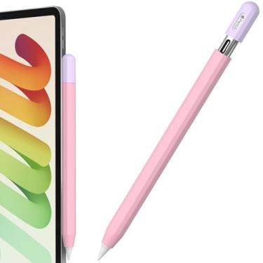 Imagem de FAFALITHIC Capa de silicone compatível com Apple Pencil USB-C Decagon capa protetora antiderrapante suporte fixação magnética (roxo + rosa)
