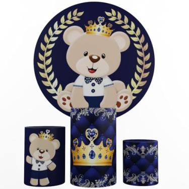 Imagem de Kit Decoração Festa, Painel Ursinhos + Trio Capas De Cilindros (Realeza azul 03)