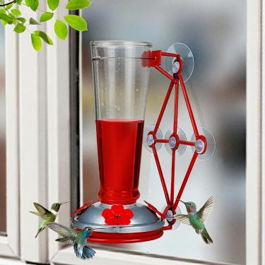 Imagem de Alimentador de beija-flor para janela com 5 ventosas fortes de 946 ml, vidro soprado à mão, colorido, para pendurar no pátio ao ar livre, suporte de janelas (transparência)