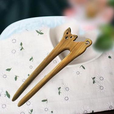 Imagem de Palitos de cabelo de madeira presilhas de cabelo de sândalo vermelho clipes de coelho estilo vintage acessórios para mulheres coque