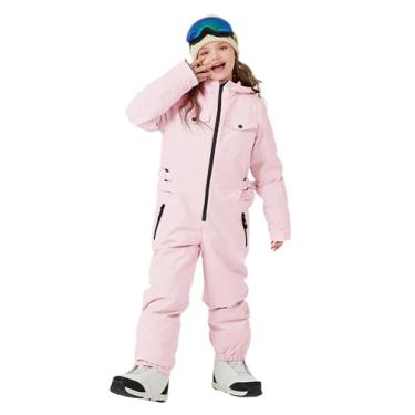 Imagem de Haloumoning Roupa de neve infantil para meninas, à prova d'água, com isolamento térmico, para uso ao ar livre, snowboard, peça única, roupa de esqui de 5 a 14 anos