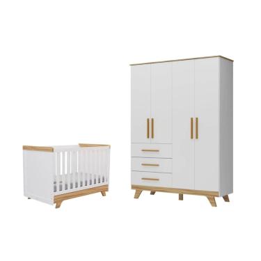 Imagem de Quarto Bebe Berço e Guarda Roupas Moveis Peroba Retro Ls