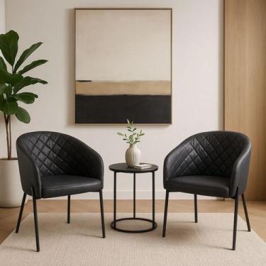 Imagem de Kit com 2 Poltronas Laura com Base Fixa em Aço Carbono Preto Fosco  Ex