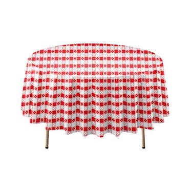 Imagem de Party Essentials Toalha de mesa plástica redonda de 213 cm resistente descartável, 3 contagens, vermelho Gingham