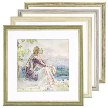 Imagem de Porta-retrato 40,6 x 40,6 cm com tapete para 30,5 x 30,5 cm, moldura quadrada vintage ornamentada com acrílico para exibição de parede ou mesa, decoração rústica de grão de madeira envelhecida retrô