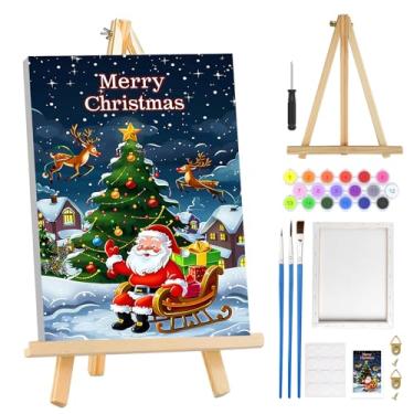 Imagem de MOGTAA Kit de pintura de Natal por números para adultos iniciantes com moldura, kits de pintura de Papai Noel adulto por números em tela com cavalete, kits de pintura a óleo de inverno fáceis DIY para