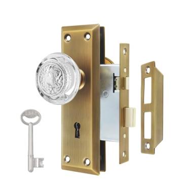 Imagem de ToPToToo Conjunto de fechadura de encaixe para porta interior, maçanetas de vidro com fechadura, substituição de maçaneta de porta estilo antigo, fechadura de porta antiga vintage com chave de