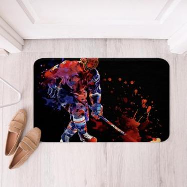 Imagem de Tapetes de banho de hóquei no gelo para banheiro crianças jogos de esportes no gelo tapetes de banheiro meninos meninas decoração de jogador de hóquei tapetes de btah para banheira disco de chuveiro hóquei esportes de inverno acessórios de banheiro pretos 20" x 32"