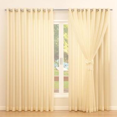 Imagem de Cortina de Microfibra com Voil 3,00 x 2,70 - Decoração de Sala ou Quarto - Cortina com ilhós cromado para varão simples (Palha)