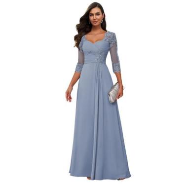 Imagem de Vestido Loyeloy Mãe da Noiva Dusty Blue Chiffon A-line