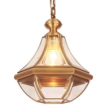 Imagem de YQSLQZZ Lustre de vidro americano, luminária pendente de latão vintage, IP65 à prova d'água iluminação decorativa para ambientes externos, luz de teto suspensa, para sala de estar, corredor, sala de