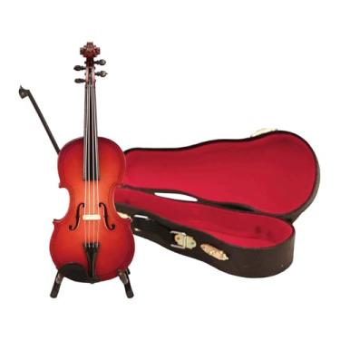 Imagem de Wswqop Modelo de violino em miniatura de madeira com suporte, arco e estojo, ornamento de exibição, estatueta de violino para quarto, 12 Cm