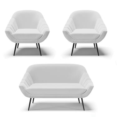 Imagem de Kit 01 Namoradeira 02 Lugares e 02 Poltronas Giovana Linho Cinza A05 Pés Palito de Ferro - D'Rossi