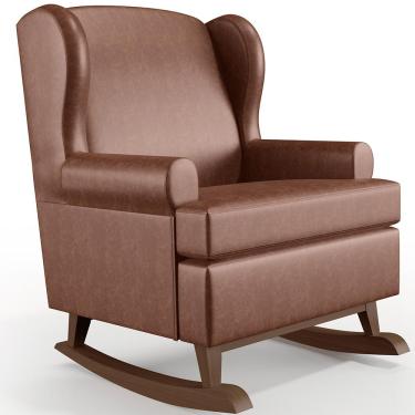 Imagem de Poltrona De Amamentação Com Balanço Malu Base De Madeira P02 Couríssimo Marrom - Lyam Decor