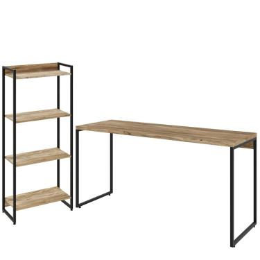 Imagem de Kit Escritório Estante Areta 4 Prateleiras Mesa Industrial Aspen 150cm C01 Carvalho - Lyam Decor