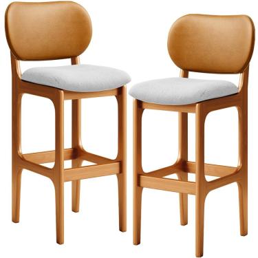 Imagem de Kit 2 Banquetas Alta Bar Cozinha Jantar Betta L02 Imbuia Couríssimo Whisky Linho Cinza - Lyam Decor