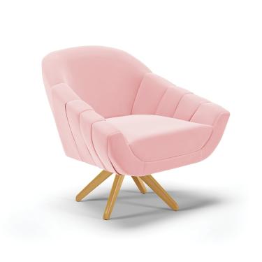 Imagem de Poltrona Giratória Giovana Suede Rosa Bebê Base Madeira MA30 - D'Rossi