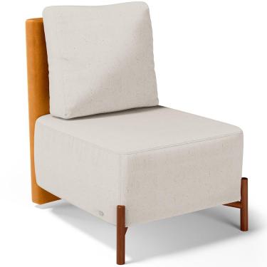 Imagem de Poltrona Decorativa Sala de Estar Living Pés Madeira Hungria L02 Couríssimo Whisky Linho Cru - Lyam