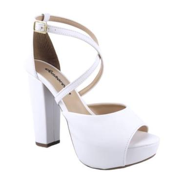 Imagem de Sandália Meia Pata Salto Grosso Trançada - Senhorella, Branco, 38