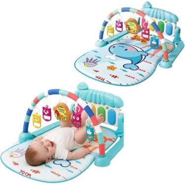 Imagem de Tapete de Atividades Musical para Bebê com Piano Interativo, Arco de Brinquedos, Design Oceânico, Azul, Modo Musical, Adequado para Recém-Nascidos e Bebês, Brinquedo Educativo e Sensorial, Menino