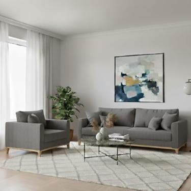 Imagem de Conjunto de Sofá Beny, 2 Peças, Estofado em Linho, 1 Sofá 1,40m e 1 Poltrona (Cinza)