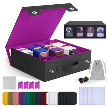 Imagem de Trading Card Storage Box with Portable Handle, 3000+ MTG Deck Box with 4 Card Stoppers Commander Display Card Storage Box Card Case Toploader MTG TCG Sports Cards Commander Deck Box(Black&Purple)