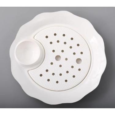 Imagem de Prato de cerâmica branco em forma de girassol de 25,4 cm, prato integrado de camada dupla com prato de tempero, adequado para guardar bolinhos, frutas e legumes e sashimi.