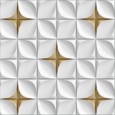 Imagem de Papel de Parede Adesivo Sala Quarto Ripas Madeira Clara Lisa Autocolante 5m x 45cm. (3D Dourado)