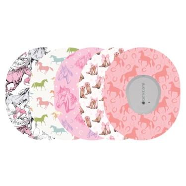 Imagem de Glucomart Adesivos para Dexcom G7, Stelo e conjuntos de infusão – Pacote com 5, à prova d'água, à prova de suor CGM Overpatches – Adesivos hipoalergênicos CGM (cavalos)