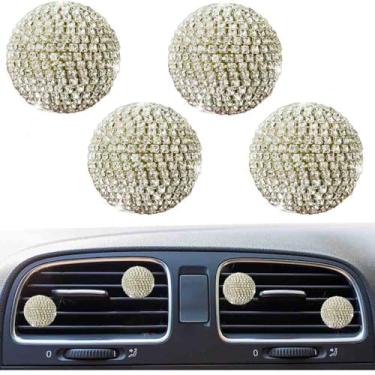 Imagem de 4 peças de clipes de ventilação do hemisfério brilhante, purificadores de ar de cristal, clipe de ventilação de strass, decoração de carro - acessórios de carro fofos para mulheres (branco)