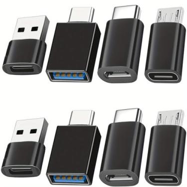 Imagem de 8 peças de adaptador USB para USB C, conector conversor macho micro USB para USB C fêmea para laptop, carro, smartphone, fone de ouvido, microfone, PC