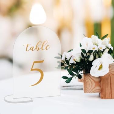 Imagem de Placa de recepção de caligrafia dourada para decoração de mesa chique em forma de arco para eventos de casamento "Etiquetas 12.7 cm