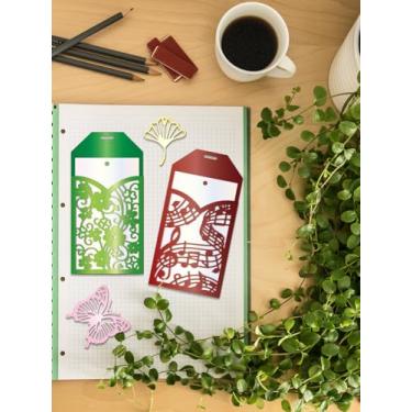 Imagem de Modelo de estêncil em relevo de aço carbono com tema de marcador de livro, 3 peças, estêncil de gravação em relevo, formas mistas, cortes de metal para fazer moldes de papel decorativo de fotos