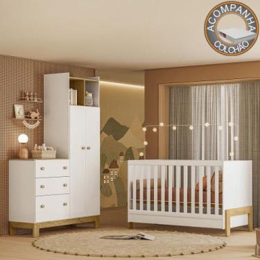 Imagem de Quarto de Bebê com Berço Mini Cama Fantasia e Roupeiro com Cômoda QEnc