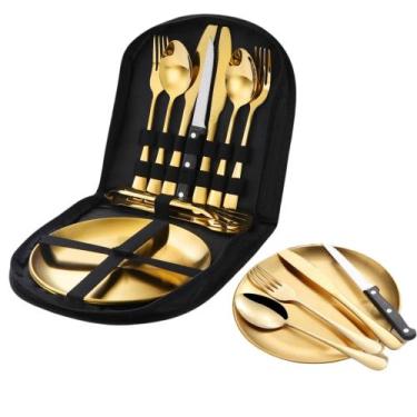 Imagem de Conjunto De Talher Jogo 10 Peças + Estojo Prata Dourado - bbless, dour