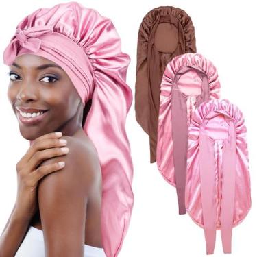 Imagem de Bonés WOZUTUNT para mulheres negras, cetim para tranças, 3 peças