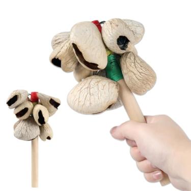 Imagem de GOGHOST Coqueteleira natural africana Maracas 19,8 cm x 12 cm Chocalho de semente de cacho presentes de percussão artesanal instrumento musical peruano - sons da natureza para meditação, ASMR, terapia