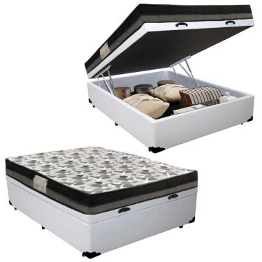 Imagem de Cama Baú Casal Sintético + Colchão Casal Ortobom Iso Dupla Face 60x138x188 Cor:branco
