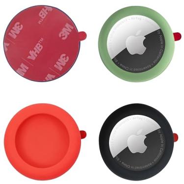 Imagem de echinff Capa de silicone com adesivo forte 3M, pacote com 4 capas protetoras para Apple Air Tags para colar na TV, fones de ouvido remotos, bagagem, laptop, câmera, bicicleta