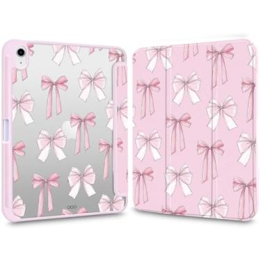 Imagem de VibrantFruitique Linda capa para iPad Pro de 13 polegadas (M4) 2024 rosa creme rosa laço transparente capa híbrida rígida, com suporte para lápis, suporte de três dobras, capa fina para tablet para