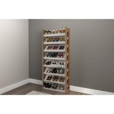 Imagem de Armário Sapateira Quarto Az1006 C- 8 Prateleiras Amêndoa-branco - Tecno Mobili